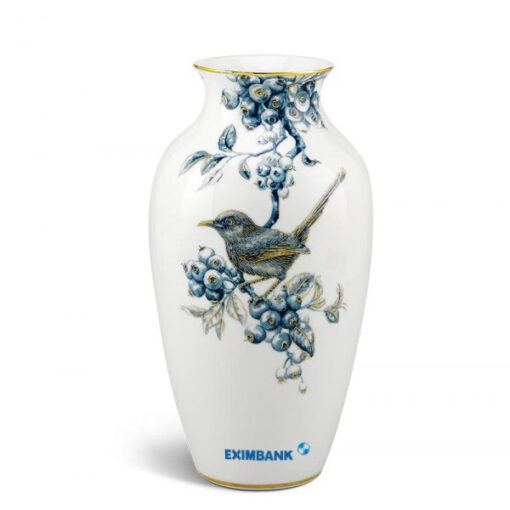 Bình hoa Minh Long – Chích Chòe và Quả Quất – Cobalt Vàng in logo Eximbank HG