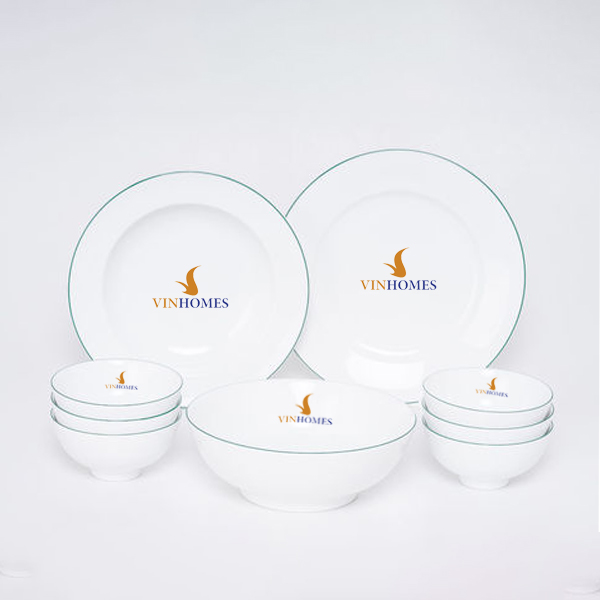 Bộ đồ ăn Minh Long Jasmine xanh Lá 9 sản phẩm In Logo VinHomes HG