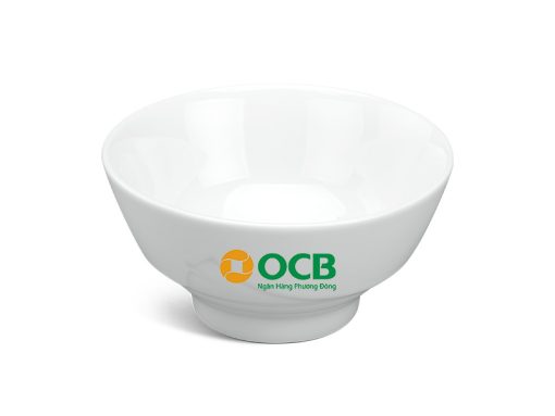 Chén Sứ Ăn Cơm Minh Long Loa Kèn – Trắng In Logo OCB Bank HG