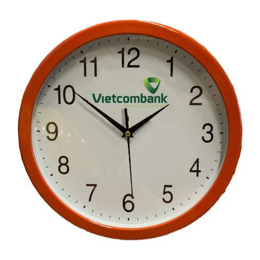Đồng hồ treo tường màu đỏ in logo Vietcombank