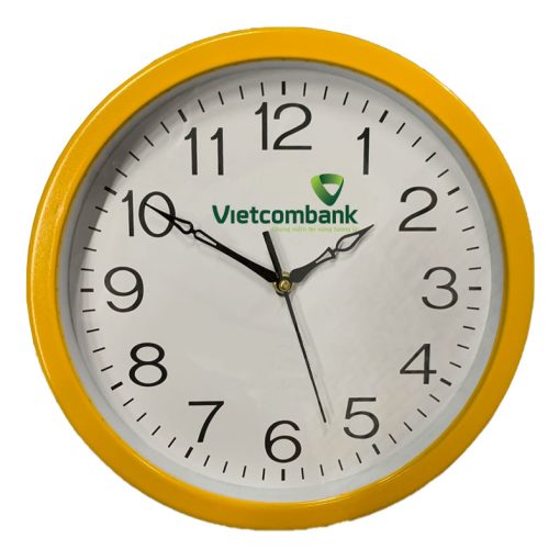 Đồng hồ treo tường màu vàng kim rỗng KD in logo Vietcombank
