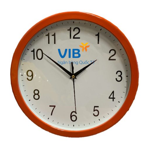Đồng hồ treo tường màu đỏ cam in logo VIB Đẹp Tinh Tế DHLOQBV44