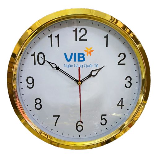 Đồng hồ treo tường màu vàng kim kiểu 2 in logo VIB Cao Cấp DHLOQBV64