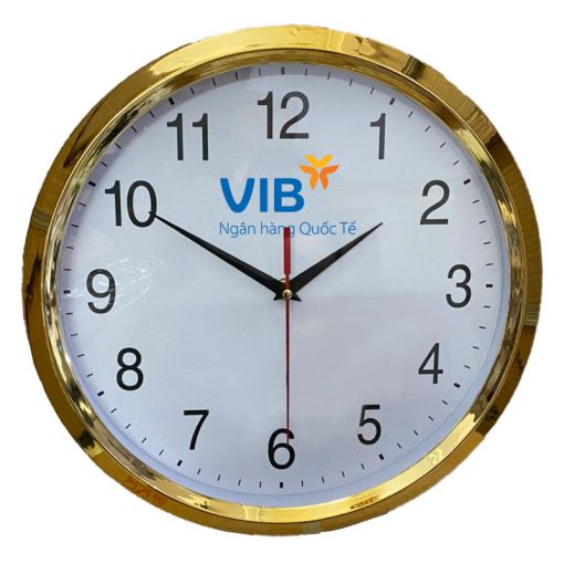 Đồng hồ treo tường màu vàng kim kiểu 4 in logo VIB cho doanh nghiệp DHLOQBV72
