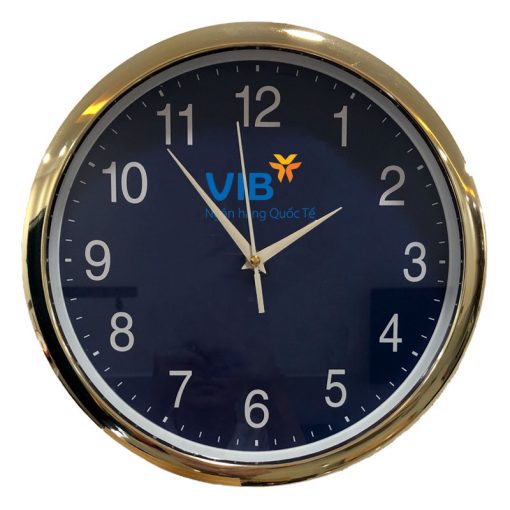 Đồng hồ treo tường màu vàng kim sang trọng in logo VIB Cao Cấp DHLOQBV76