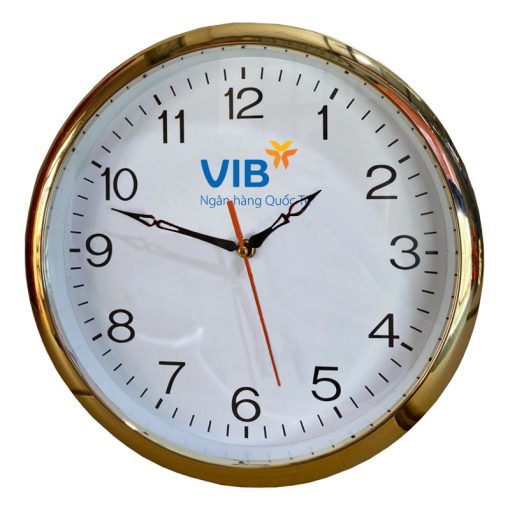 Đồng hồ treo tường màu vàng kim tinh tế in logo VIB Đẹp Tinh Tế DHLOQBV80